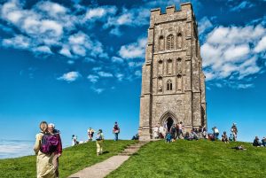 Visitors on top of the Glastonbury Tor 