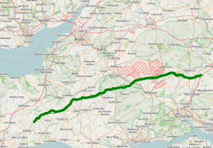 Route of the A303 across southern England