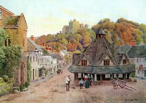 A drawing depicting a medieval Dunster Village